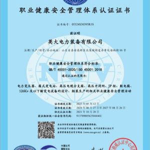 職業(yè)健康安全管理體系認證證書(shū)